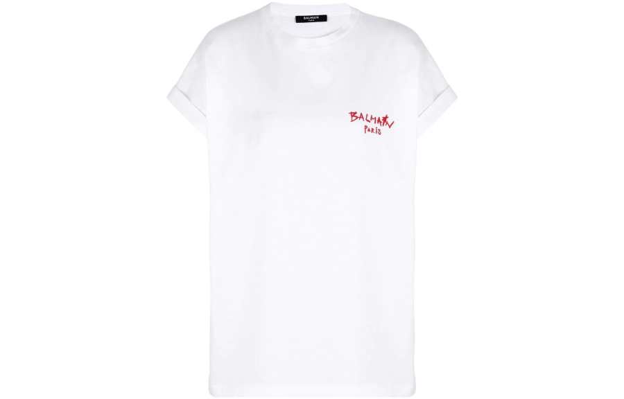 BALMAIN 【Previous Season】logo-print cropped T-shirt