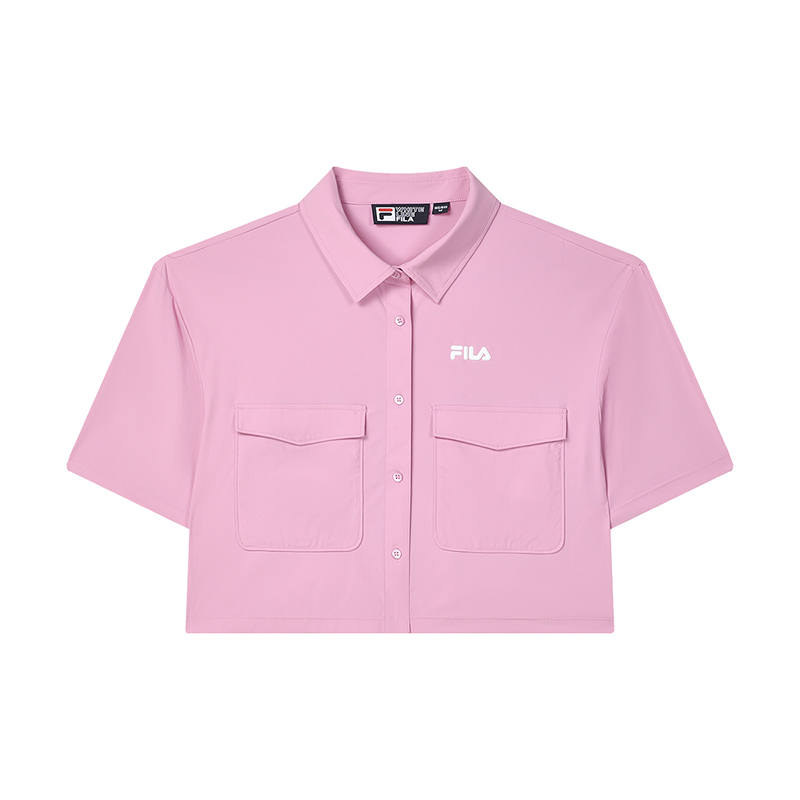 FILA Crop Tops Women's Beauty Pink Polo Collar Moderate