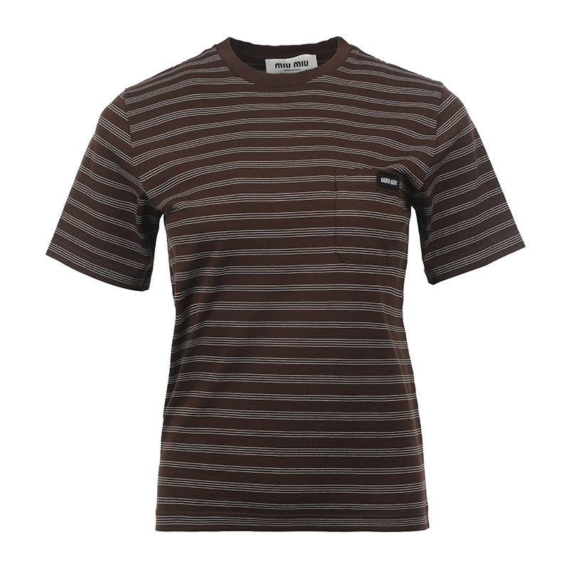 MIU MIU T Shirts Women's Stripes Crew Neck Moderate Straight Fit