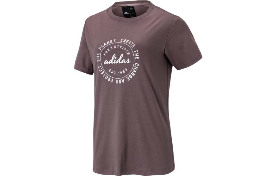 Adidas Adidas T Shirts Women's Burgundy Crew Neck Moderate Straight Fit