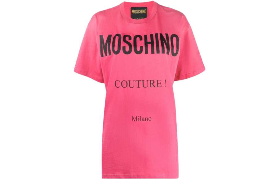 MOSCHINO T Shirts Women's Fuchsia Crew Neck Moderate Straight Fit