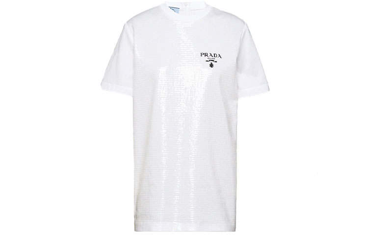 PRADA 【Previous Season】logo-embroidered sequinned T-shirt