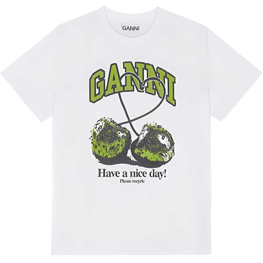 GANNI Logo Printed Crewneck T Shirt