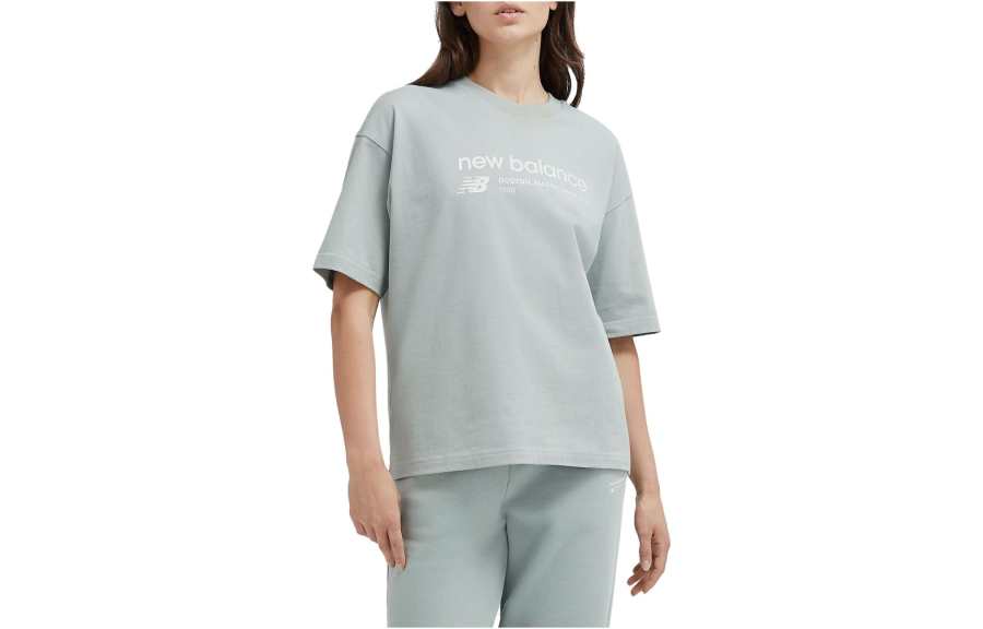 New Balance New Balance Linear Heritage Jersey Oversized T Shirt T Shirt Women's Gray