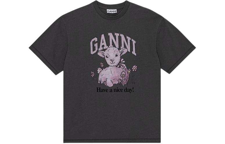 GANNI FW23 Drop Shoulder Sleeve T Shirt Women's Gray