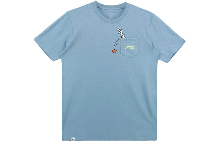Vans T Shirts Women's Gray Blue Crew Neck Moderate Straight Fit