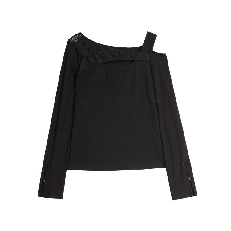 ELLE ELLE T Shirts Women's Asymmetrical Collar Thin