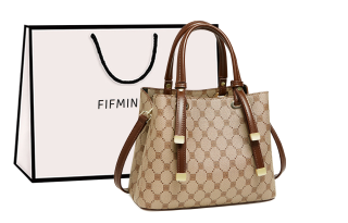 15 MINS PVC Synthetic Leather Tote Mom Bag, Crossbody Bag, Handbag Medium Women's Coffee