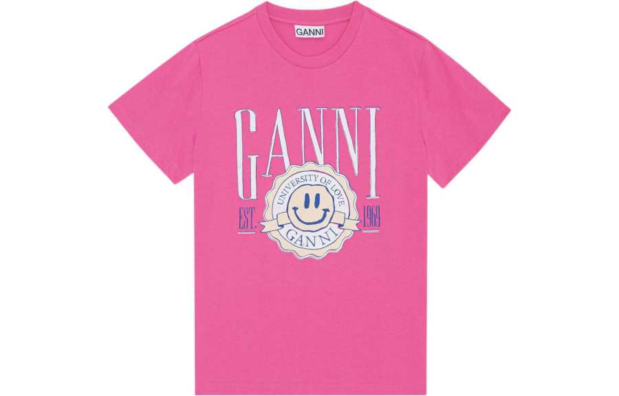GANNI University Of Love Series Drop Shoulder Sleeve T Shirt Women's Pink