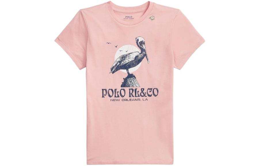 Polo Ralph Lauren T Shirts Women's Pink Crew Neck Moderate Straight Fit