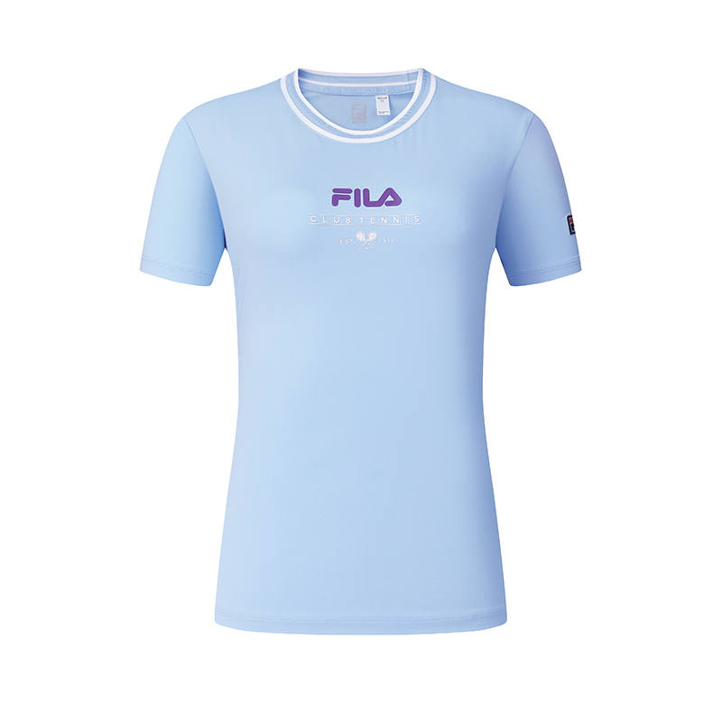 FILA T Shirts Women's Bell Blue Crew Neck Moderate Nipped In Waist