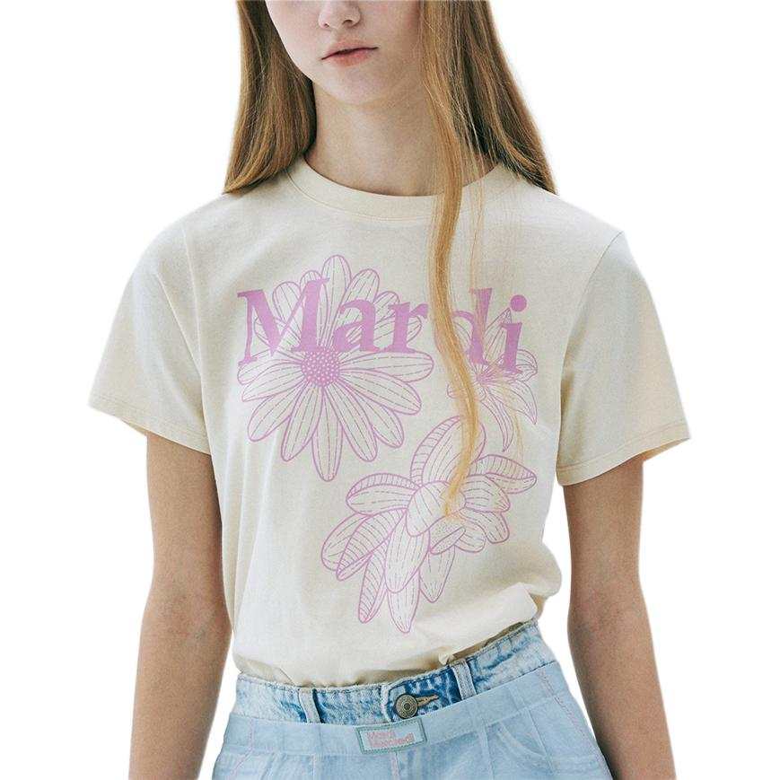 MARDI MERCREDI Three Flowers Collection T Shirt Women's Butter Powder Lavender Korean Style