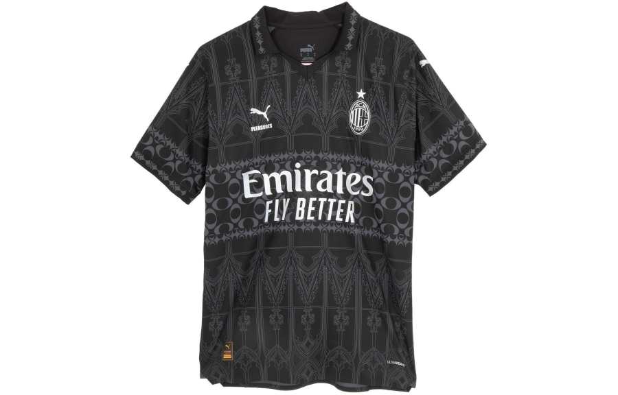 PUMA x PLEASURES AC Beige Blue Retro Soccer Jerseys Player Edition Men's Black