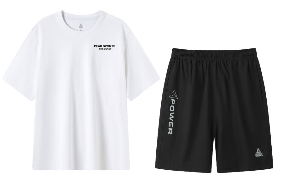 PEAK Fitness Set Unisex White Top+Black Shorts