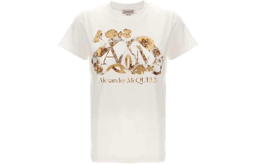 Alexander McQueen Dutch Flower Logo Creewneck T Shirt