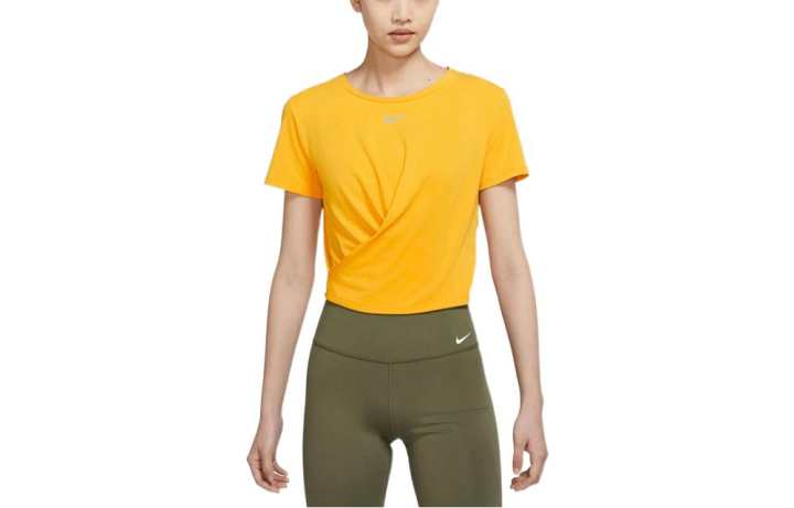 Nike Nike Dri Fit T Shirts Women's Yellow Crew Neck Moderate Straight Fit