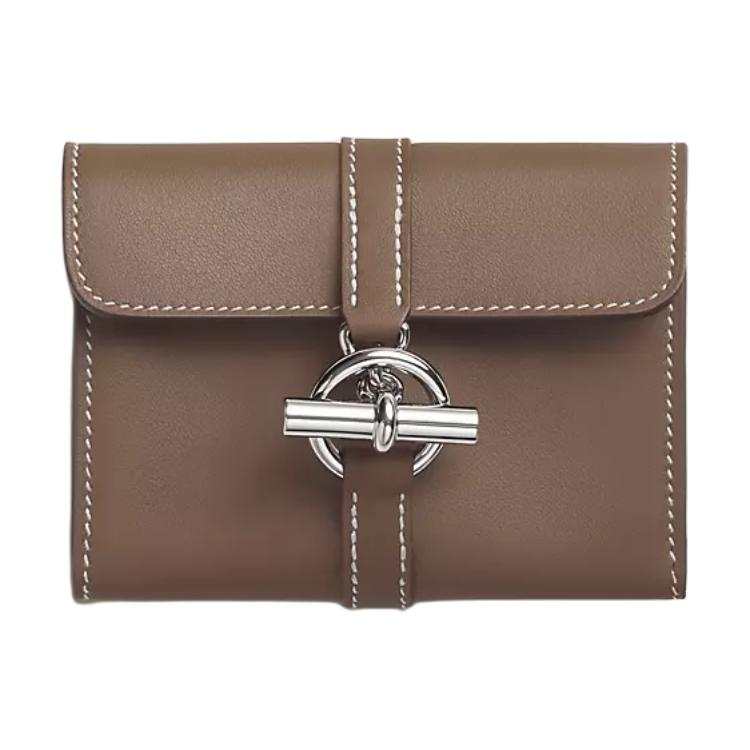 HERMES Glenan Swift Calfskin Wallet Women's 18Etoupe Elephant Gray