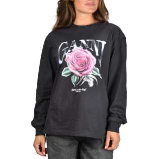 GANNI Rose Printed Long Sleeved T Shirt
