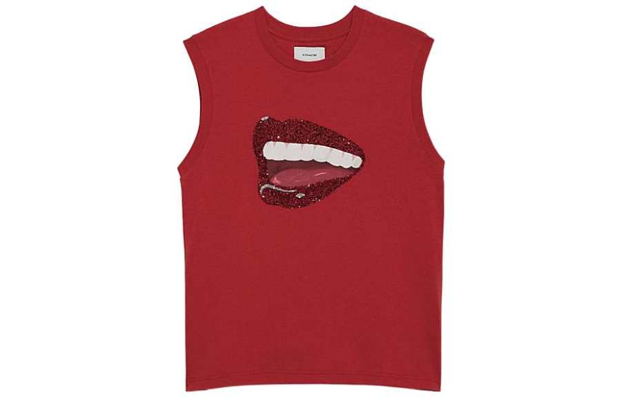 COACH T Shirts Women's Red Crew Neck Moderate Straight Fit