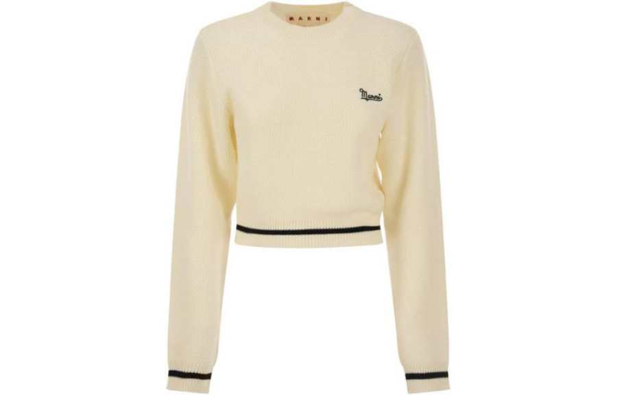 MARNI Logo Embroidered Crewneck Cropped Jumper