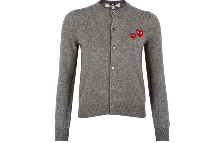 CDG Play Sweaters Women's Gray Crew Neck Moderate Cardigan