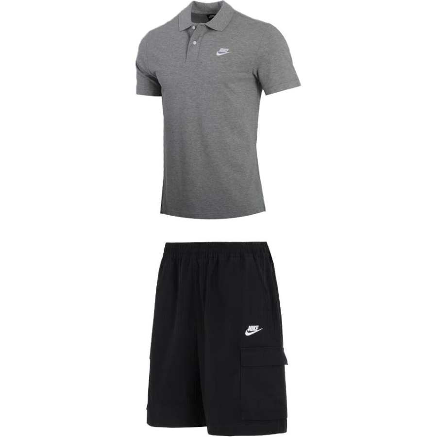 Nike Nike Casual Sportswear Men's Clothing Set Gray Top+Black Shorts Lapel Moderate