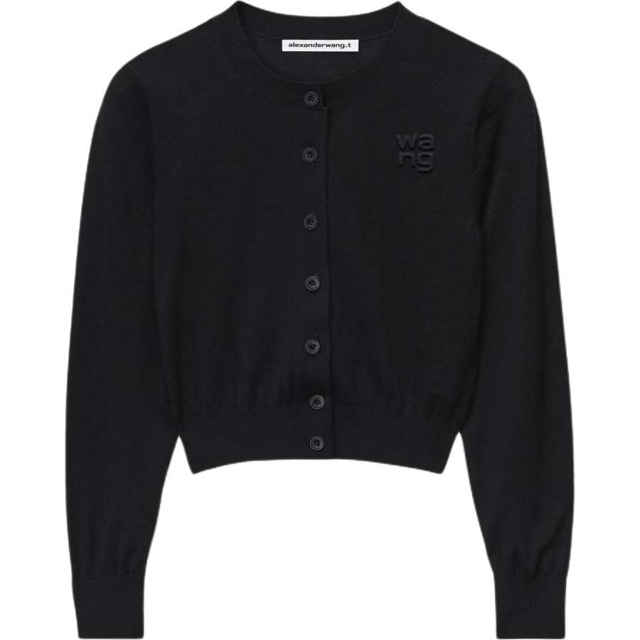 Alexander Wang T By Alexander Wang Superfine Cropped Crewneck Cardigan Black
