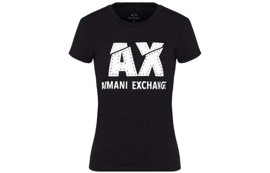 ARMANI EXCHANGE T Shirts Women's Black Crew Neck Moderate Straight Fit