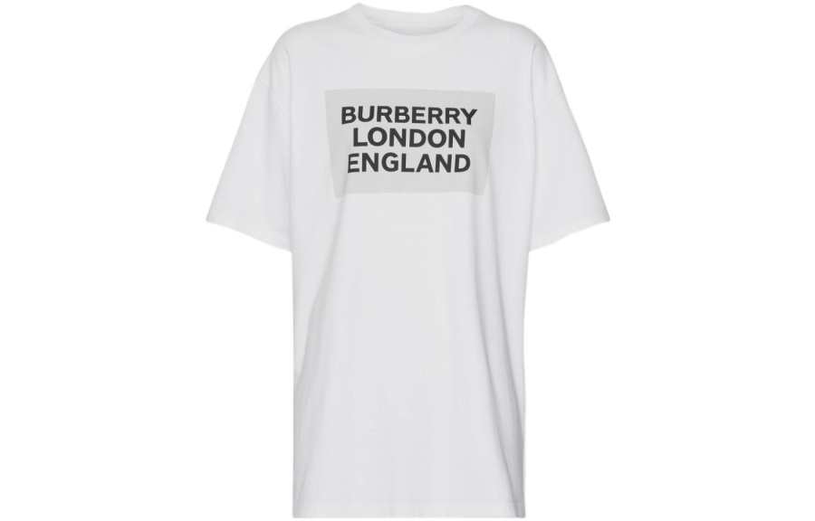 Burberry T Shirts Women's White Crew Neck Moderate Straight Fit