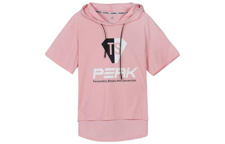 PEAK Hooded Fitted Straight Fit Short Sleeved T Shirt Women's Pink Peach Red