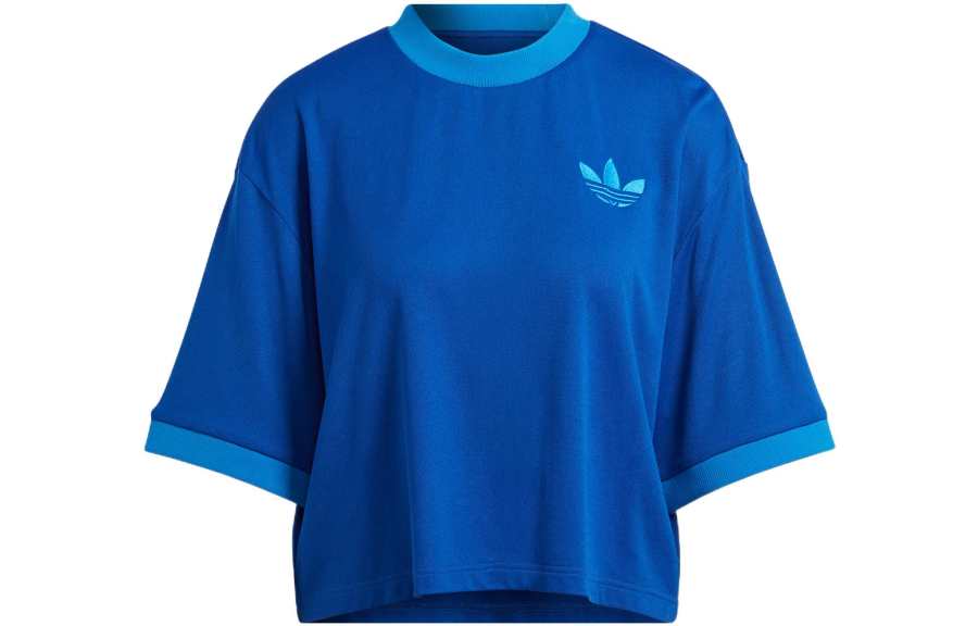 Adidas Originals T Shirts Women's Blue Crew Neck Moderate Straight Fit