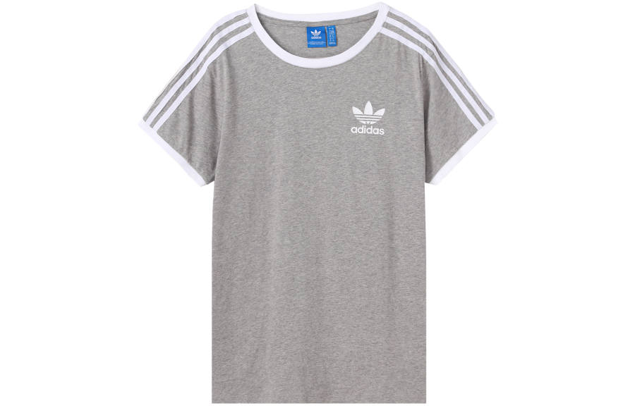 Adidas Originals 3 Stripes Set in Sleeve T Shirt Women's Gray