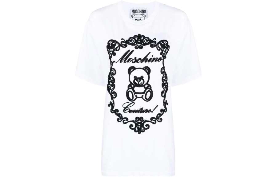 MOSCHINO T Shirts Women's White Crew Neck Moderate Straight Fit