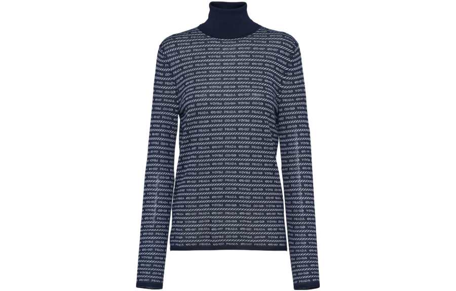 PRADA PRADA Sweaters Women's Marine Blue Stand Collar Moderate Other