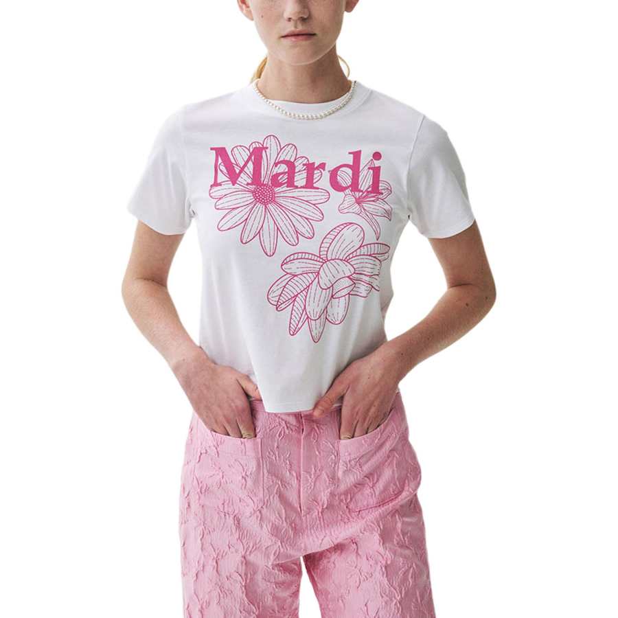 MARDI MERCREDI Three Flowers Collection SS25 T Shirt Women's White/Pink Korean Style