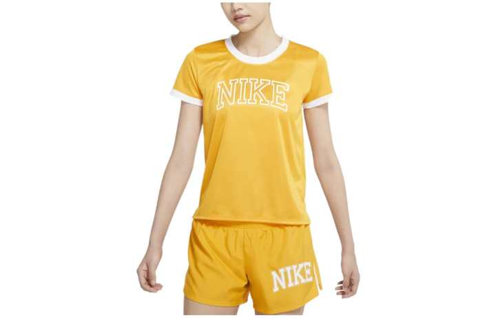Nike Nike T Shirts Women's Yellow Crew Neck Moderate Straight Fit