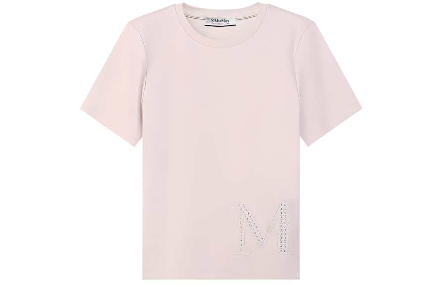 'S MAX MARA T Shirts Women's Beige Gray Crew Neck Moderate Straight Fit