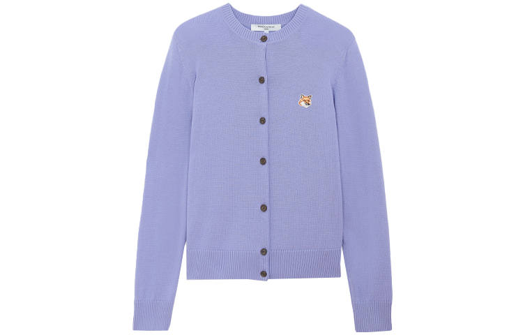 Maison Kitsune Sweaters Women's Purple Crew Neck Moderate Cardigan