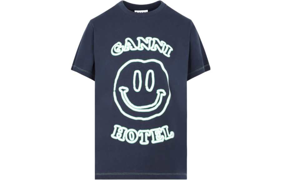 GANNI T Shirts Women's Blue Crew Neck Moderate Straight Fit