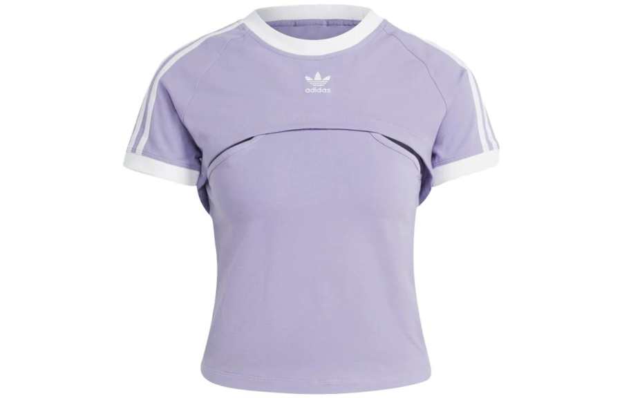 Adidas Originals Crop Tops Women's Light Purple Crew Neck Moderate