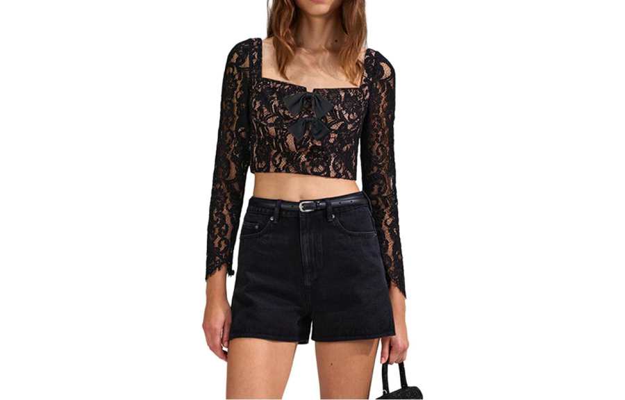 Self-portrait Self Portrait Crop Tops Women's Black Square Collar Thin