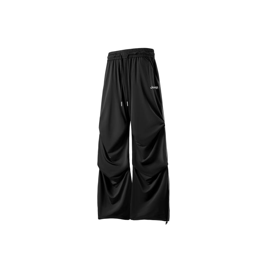 Jeep Solid Color Straight Fit Mid Rise Lace Up Casual Pants Unisex