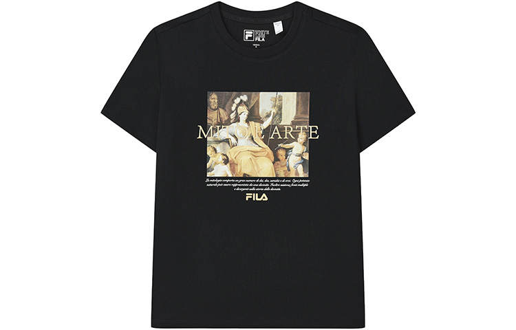 FILA T Shirts Women's Jet Black Crew Neck Moderate Straight Fit