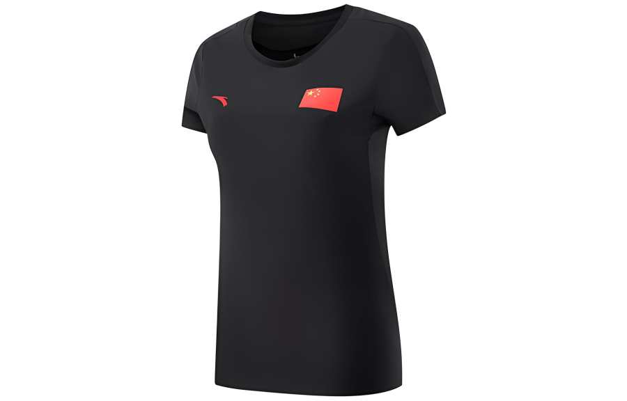 ANTA T Shirts Women's Black Crew Neck Moderate