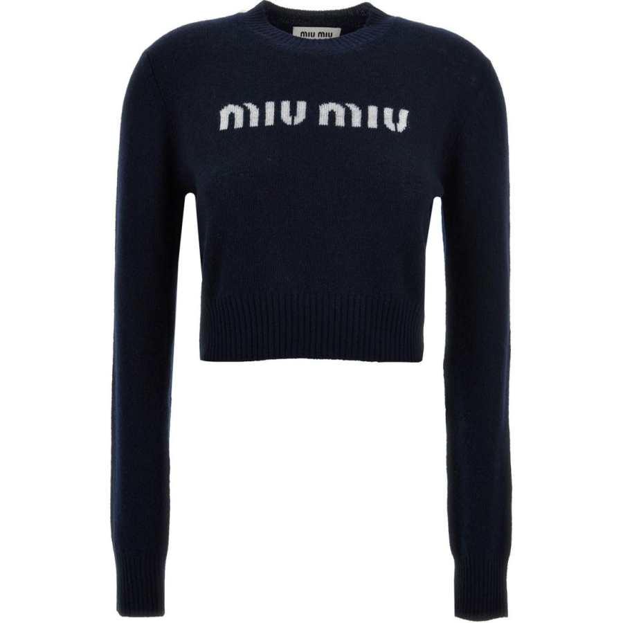 MIU MIU Logo Intarsia Crewneck Knitted Jumper