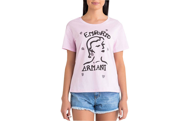 EMPORIO ARMANI T Shirts Women's Light Pink Crew Neck Moderate Straight Fit