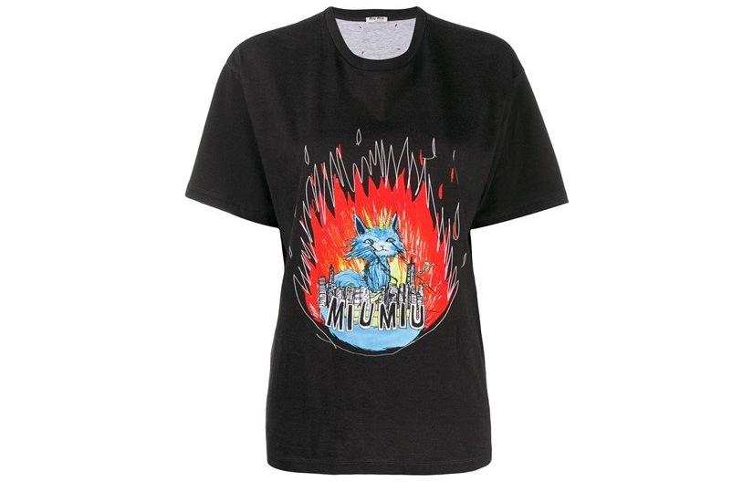 MIU MIU T Shirts Women's Black Crew Neck Moderate Straight Fit