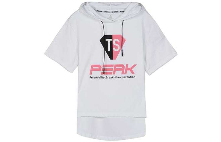 PEAK Hooded Fitted Straight Fit Short Sleeved T Shirt Women's White