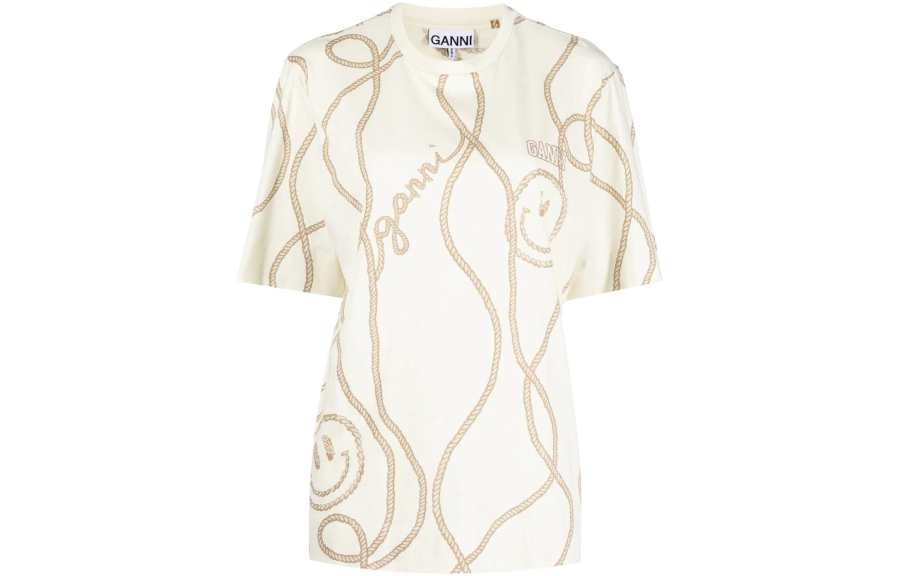 GANNI T Shirts Women's White Crew Neck Moderate Other