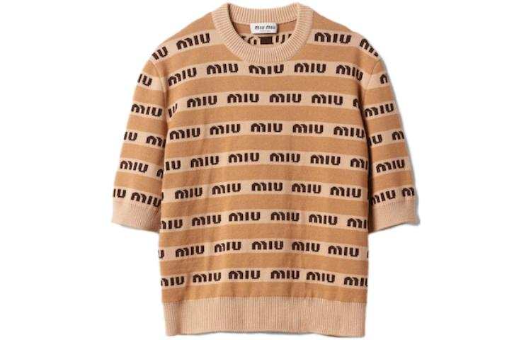 MIU MIU 【Previous Season】logo-intarsia short-sleeve wool sweater